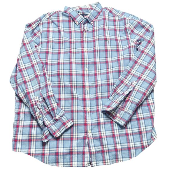 Vineyard Vines Shirt Mens Size XXL Red White Blue Plaid Whale Shirt Button Front - Picture 1 of 4